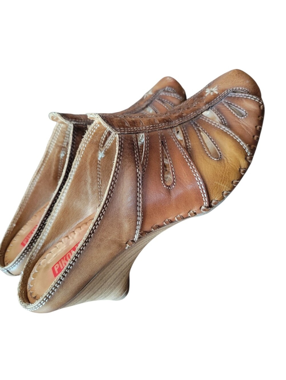 Pikolinos Tan Brown Slip On Clog Kitten Heel Sandals - Picture 2 of 9